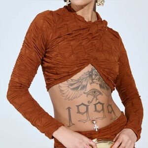 Women’s Akira Super-Cropped Burnt Orange Long Sleeve Crop Top